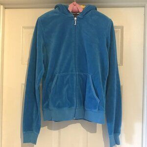 Y2K Juicy Couture Velour Hoodie, Rare Aqua Blue, Sz. L